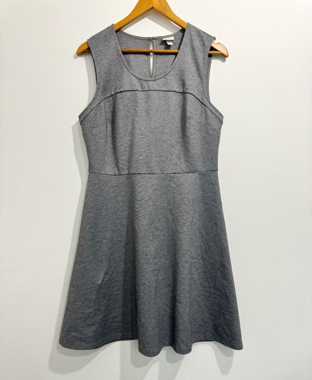Merona Women's Gray Knit Fit & Flare Scoop Neck Sleeveless Zip Dress L #1101
